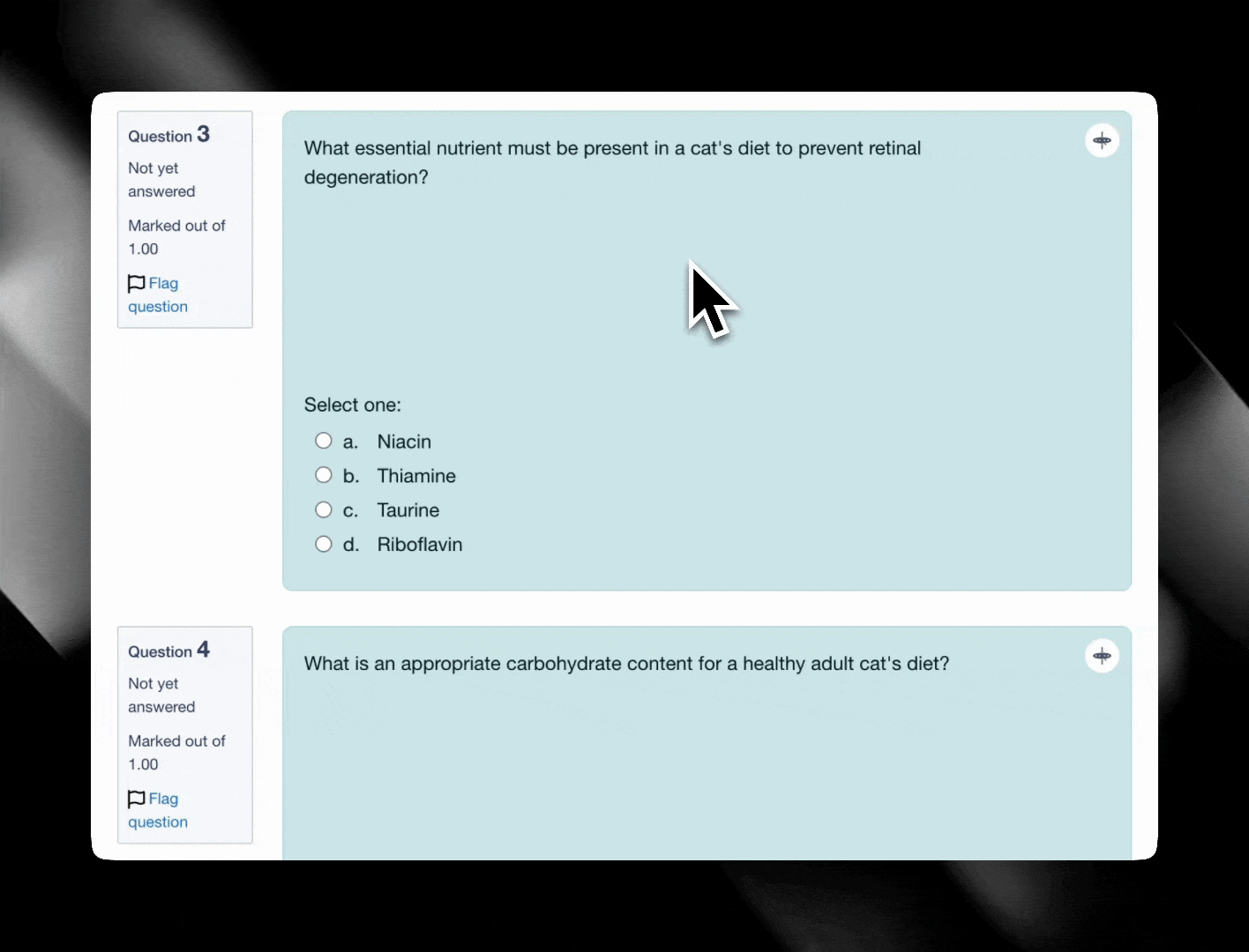 Demo: single-answer question with highlighted selection